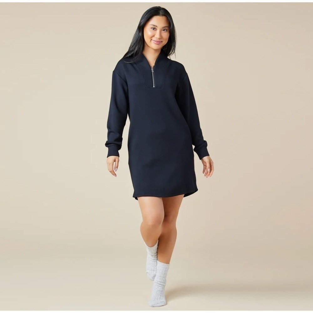 Softies Dreamtech Quarter Zip Tunic Lounge Dress Long Sleeve Size S Black Luxury